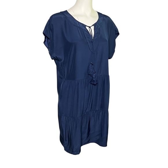 Marie Oliver Silk Navy Blue Keyhole Boxy Shift Tiered Mini Dress Size Medium - Picture 4 of 9